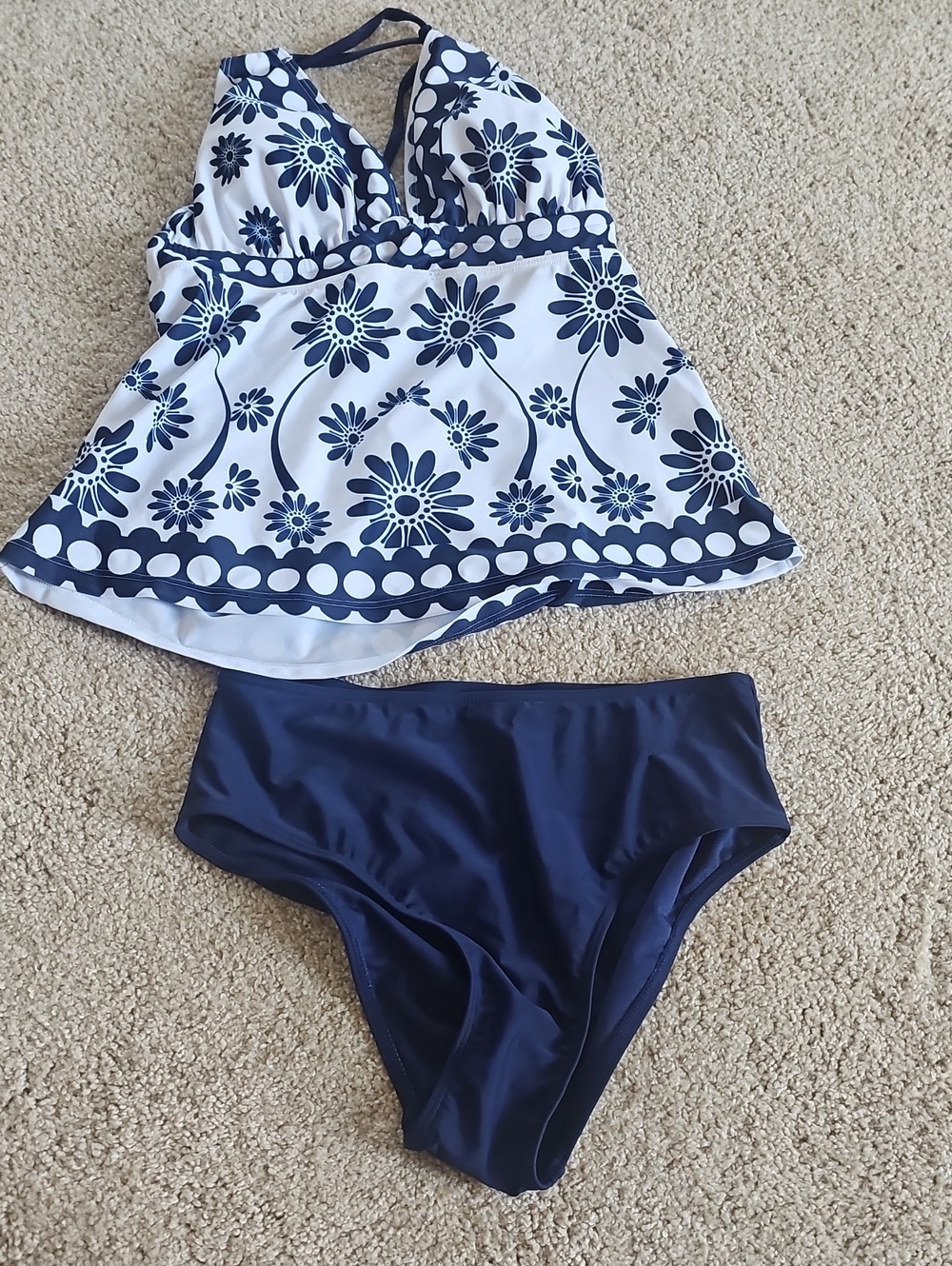 Womens Navy & White Floral Tankini Bottoms Set